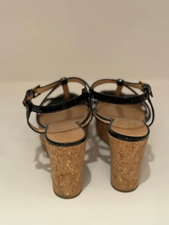 Kate Spade Black Patent Cork Platform Wedge Sandals - Women - Picture 4 of 6